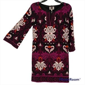 LBD Laundry by Design midi boho damask purple multi color shift dress size 6